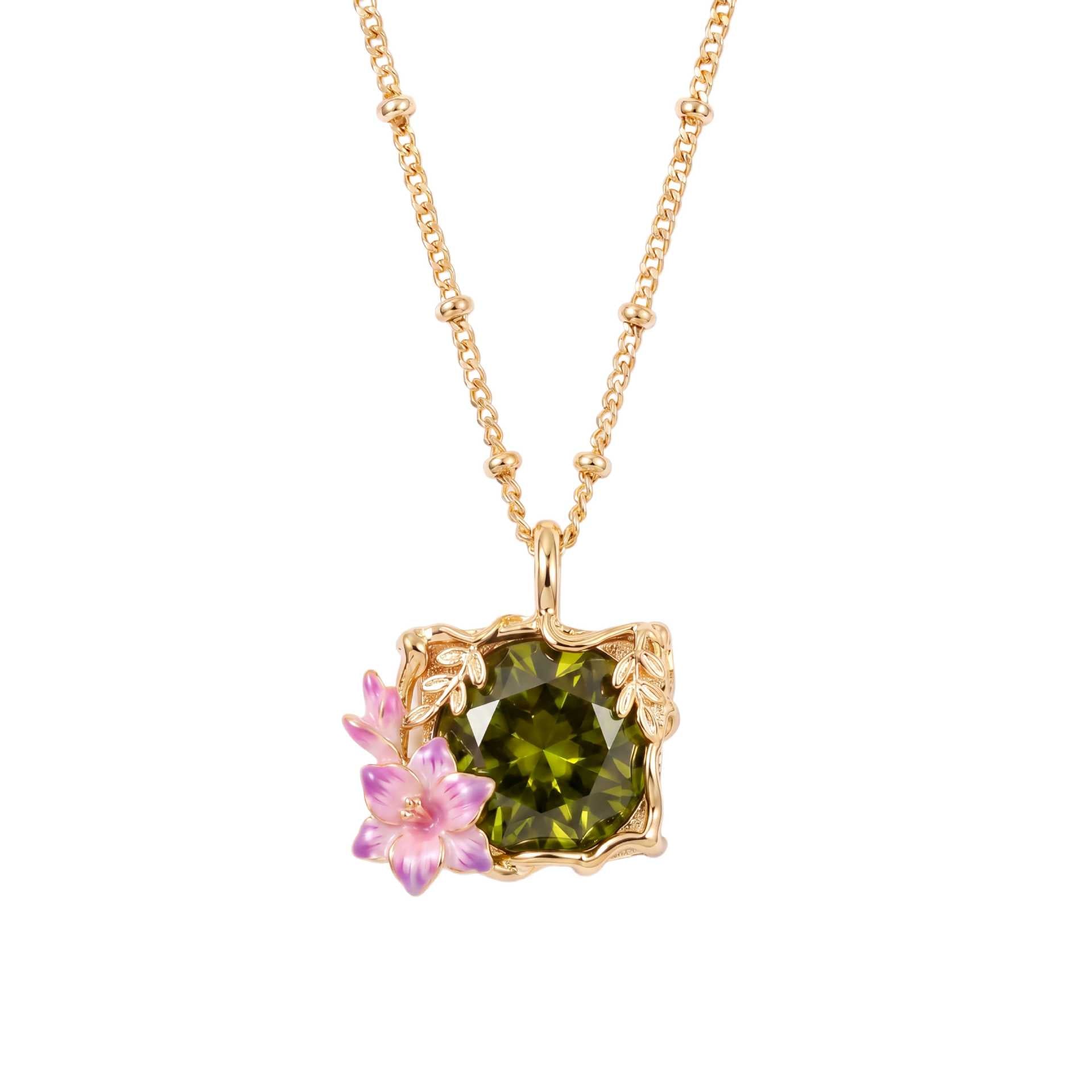 Wholesale Stainless Steel Vintage Floral Enamel Pendant Necklace Casual Jewelry Gift