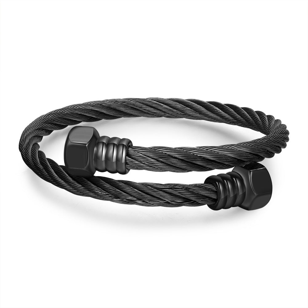 Retro personalized stainless steel wrapped geometric bracelet