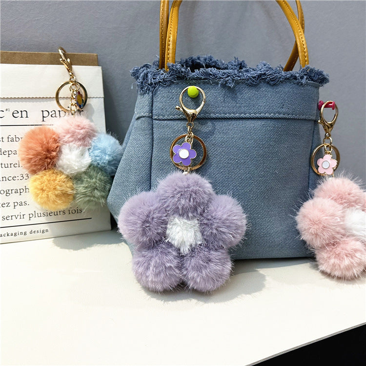 Wholesale Sakura Fur Ball Car Keychain