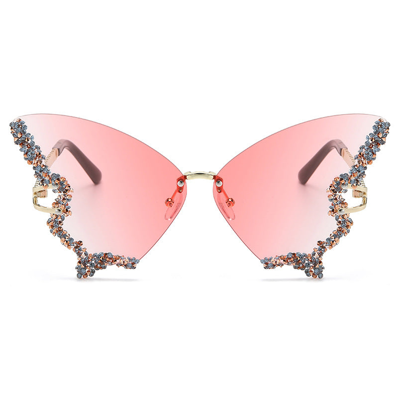 Wholesale Large Frame Diamond Butterfly Sunglasses