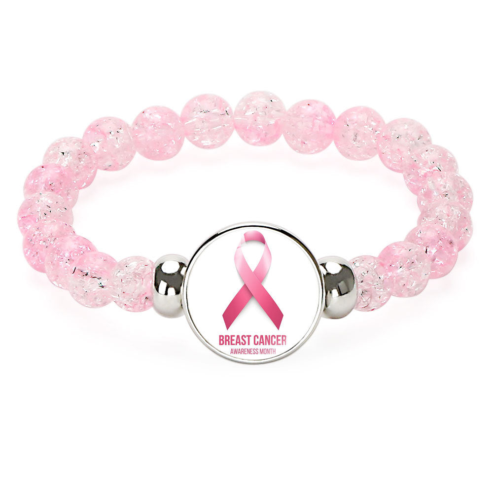 Wholesale Beaded Pink Ribbon Caring for Women's Breast Blossoming Crystal Colored Bracelet
