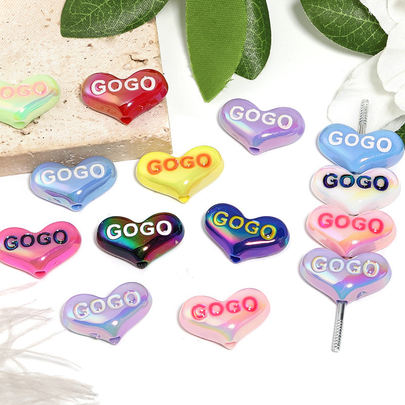 Wholesale 100pcs Acrylic UV Plated Letter Gogo Love DIY Beads