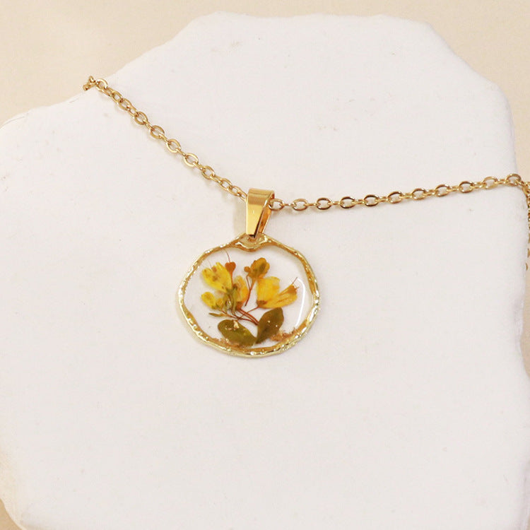 Wholesale 6pcs Creative Colorful Real Flower Handmade Dripping Glue Necklace