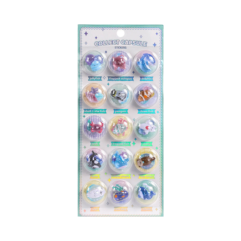 Wholesale Capsule Creative Illustrations Embossed Crystal 3D Stickers