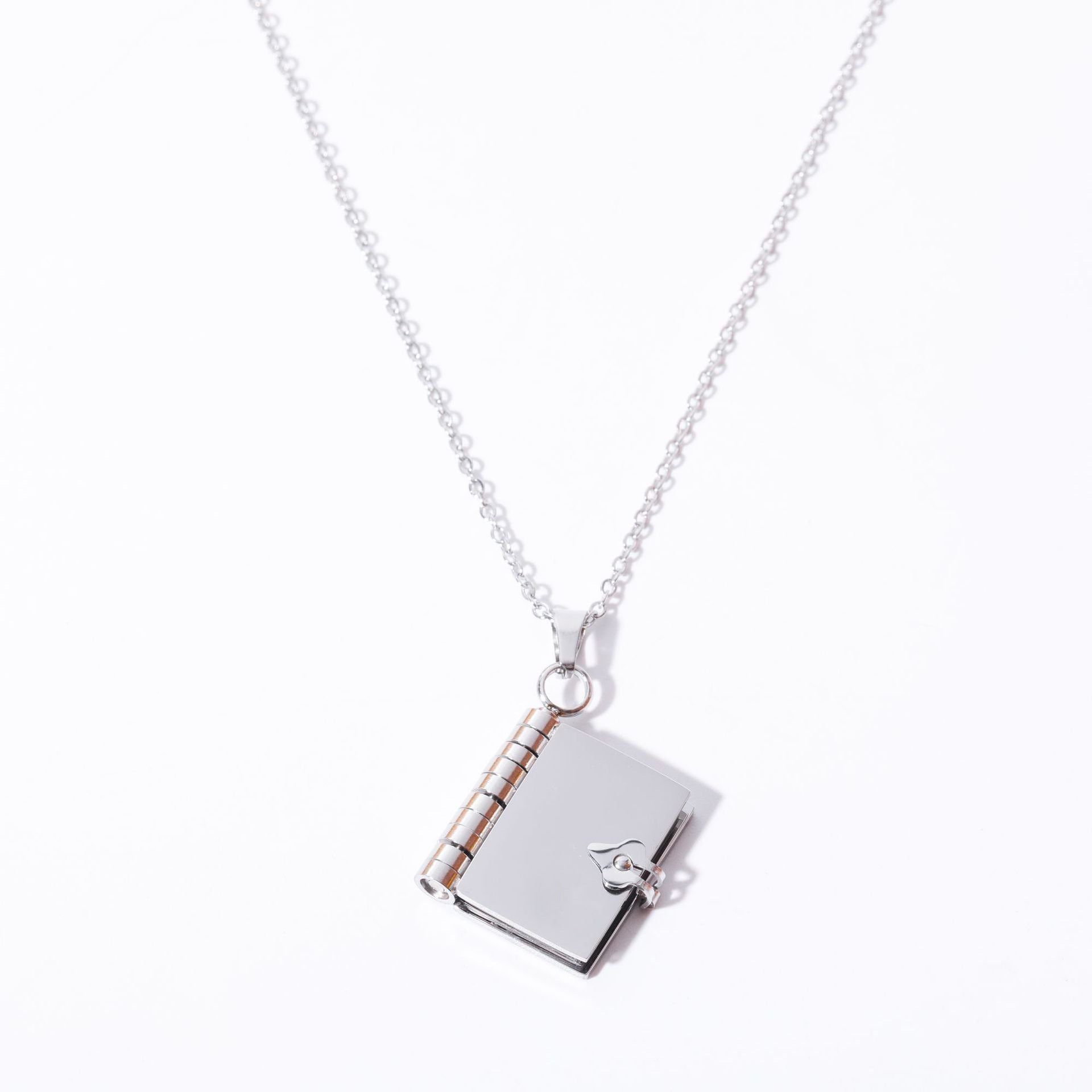Wholesale Love Butterfly Opening and Closing Book English Letter Box Titanium steel necklace