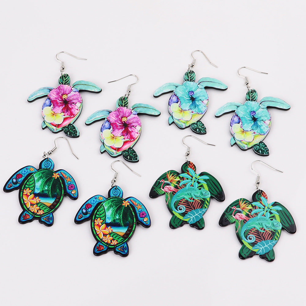 Wholesale Boho Turtle Turtle Acrylic Print Pattern Earrings