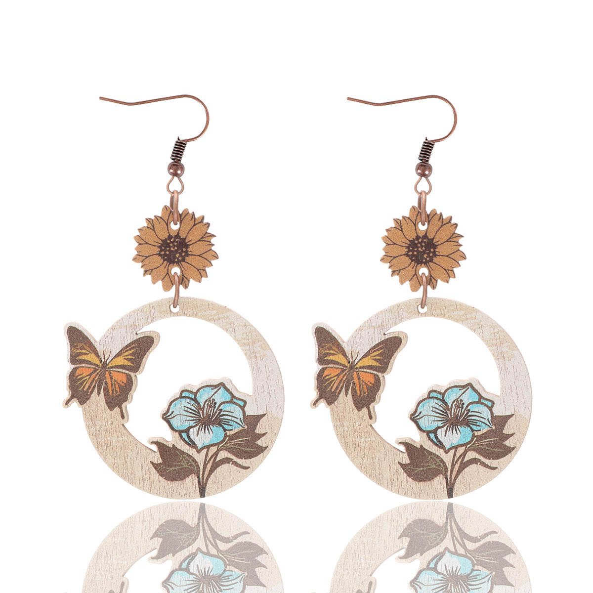 Wholesale Western Style Butterfly Bee Flower Pattern Wooden Earrings