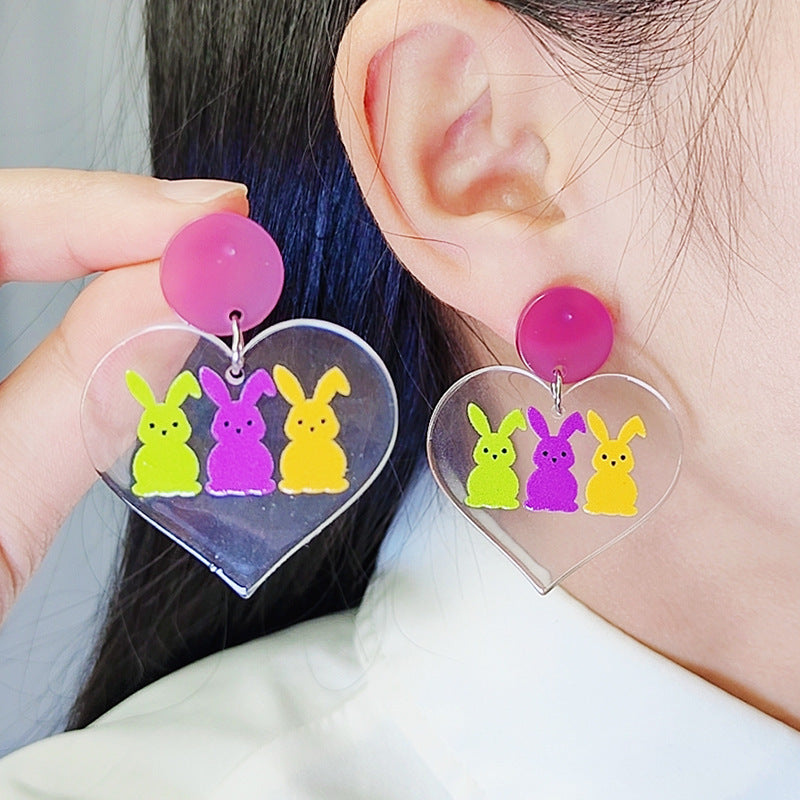 Wholesale Easter Transparent Love Rabbit Acrylic Earrings