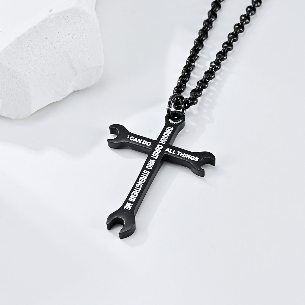 Wholesale Stainless steel smooth wrench cross pendant necklace