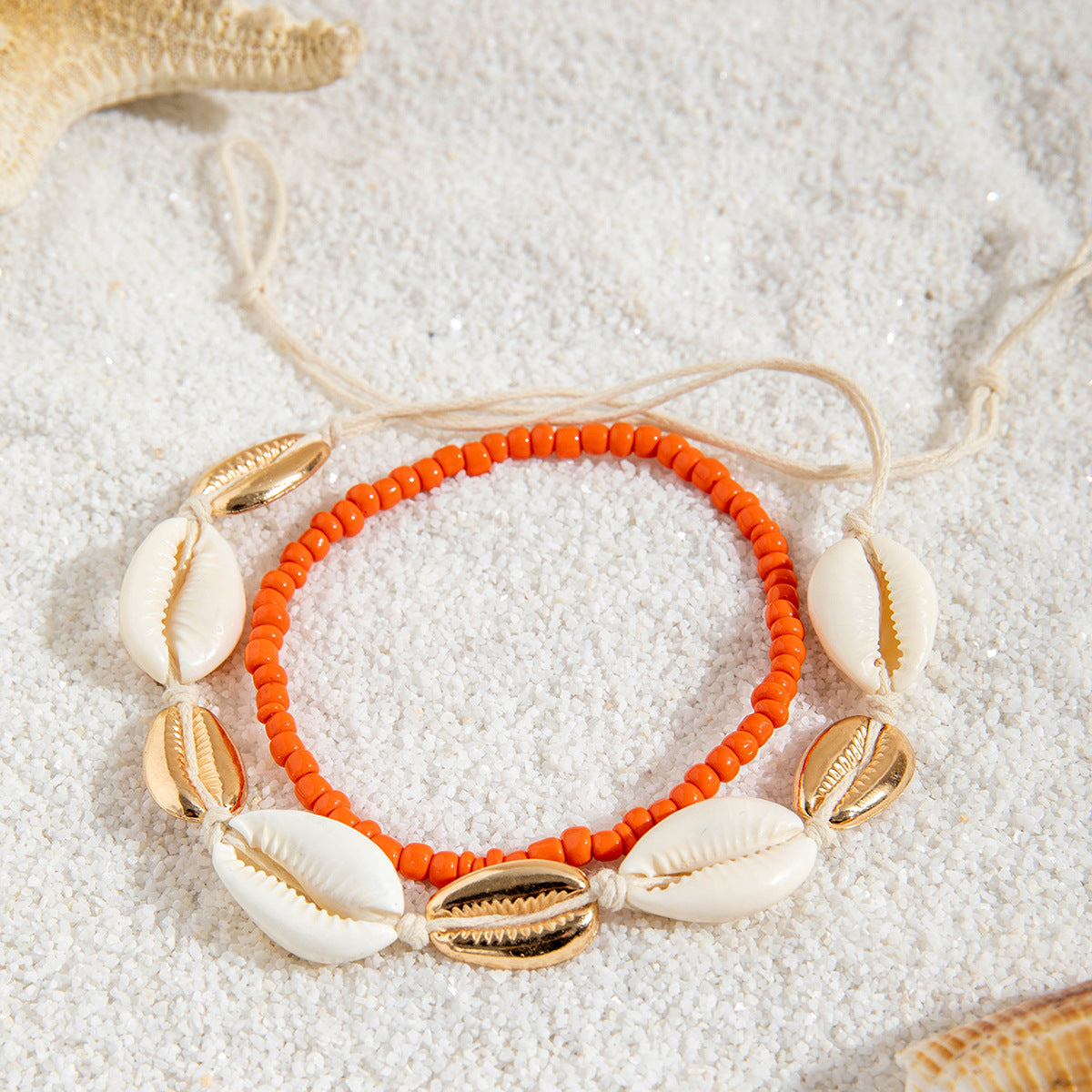 Two pieces of hand-woven anklets from shells