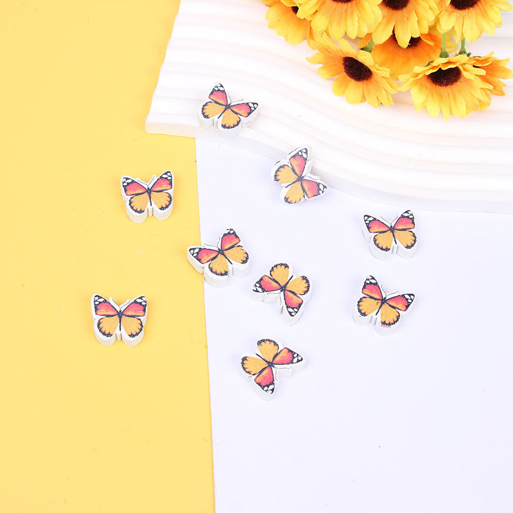 Wholesale 20pcs 16mm Sunflower Colorful Butterfly Wooden Beads