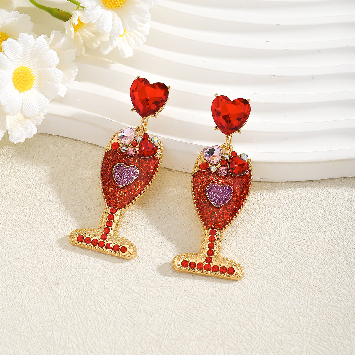 Wholesale Valentine' s Day Love Whale Wine Glass Letter Set Acrylic Earrings