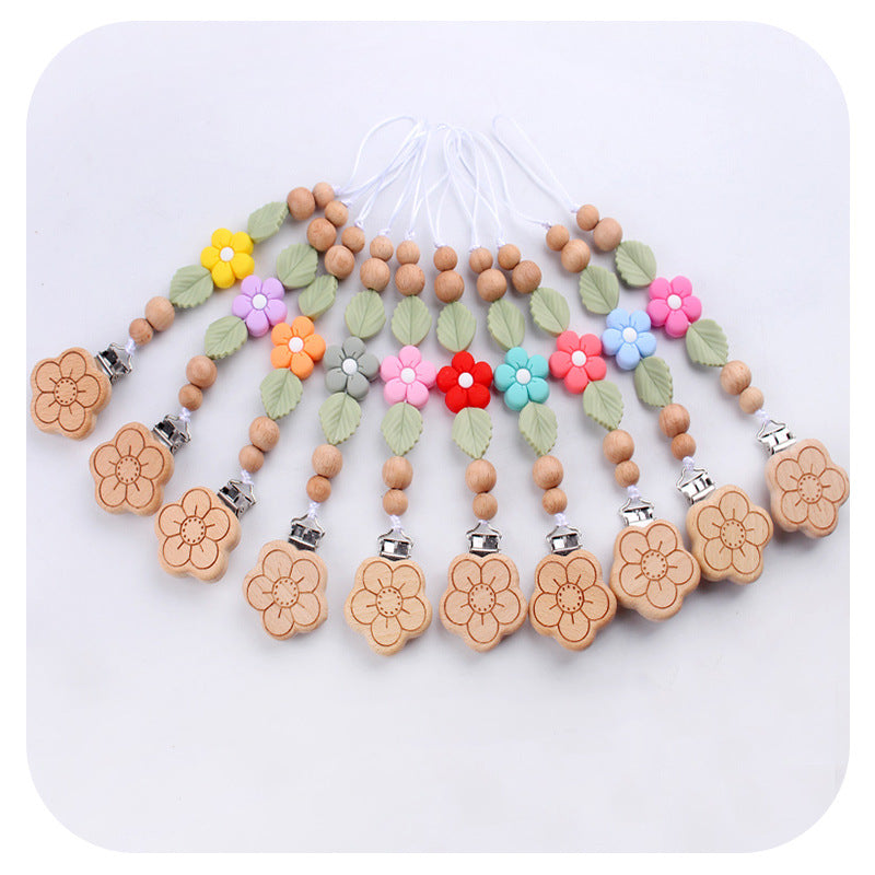 Wholesale Baby Products Flower Soothing Silicone Flower Silicone Beads Pacifier Chain
