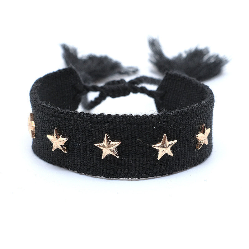 Wholesale Polyester Cord Weaving Leopard Print Love Letter Embroidery Tassel Bracelet