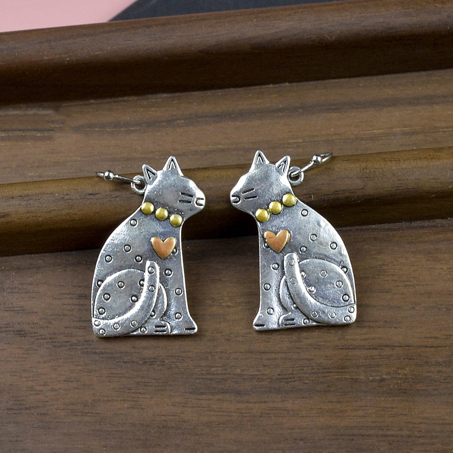 Wholesale Trendy Antique Silver Cat Earrings Cute Pet Shape Zinc Alloy Fashion Jewelry Accessory
