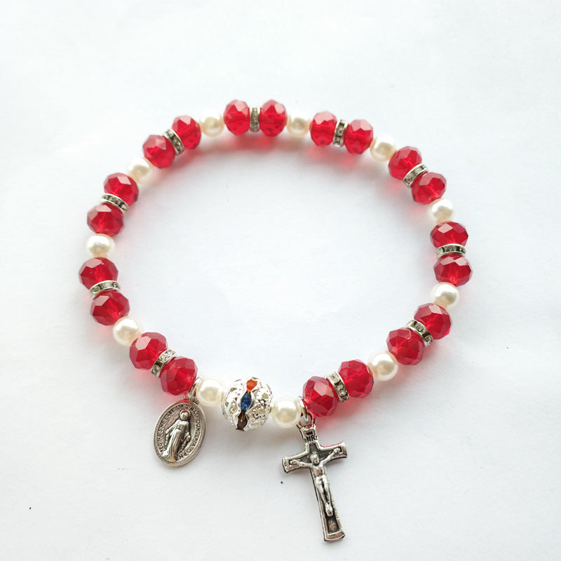 Wholesale Alloy Cross Crystal Girls Elastic Beaded Bracelet