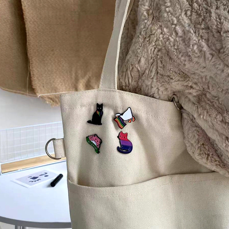 Wholesale Alloy Cartoon Cute Black Cat Duck LGBT Rainbow Brooch