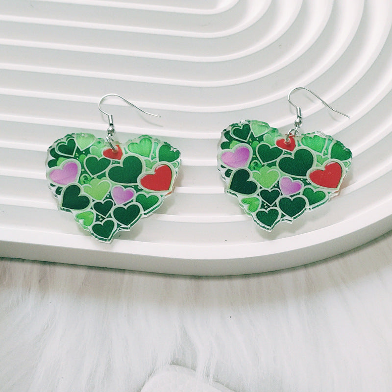 Wholesale St. Paric festival colorful double-sided heart-shaped green plant clover acrylic earrings