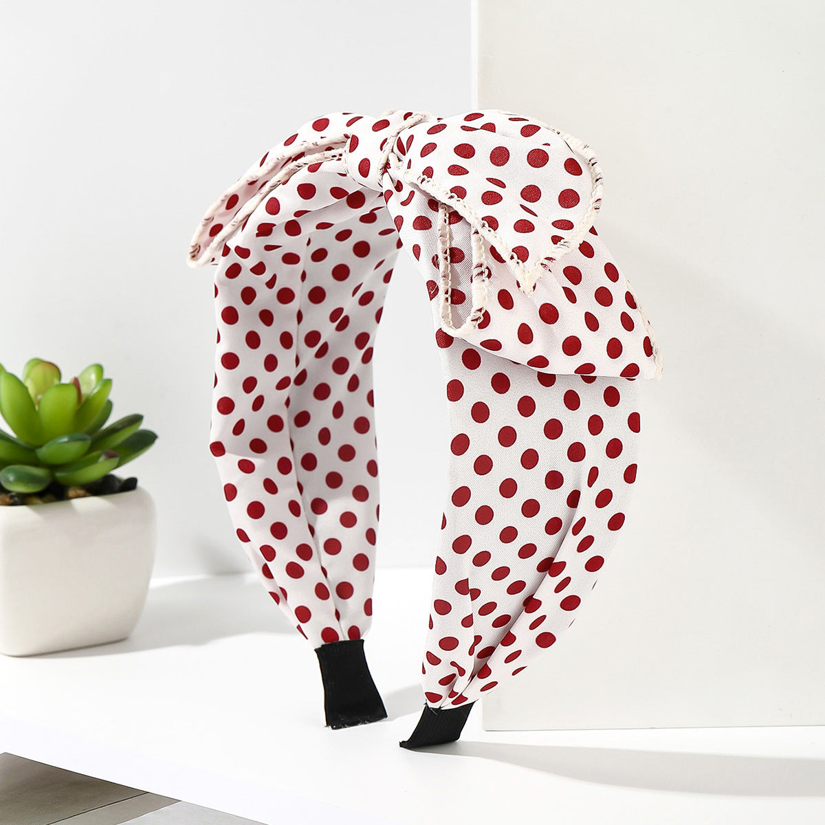 Wholesale Fabric red striped plaid solid color cherry heart wide brim bow headband