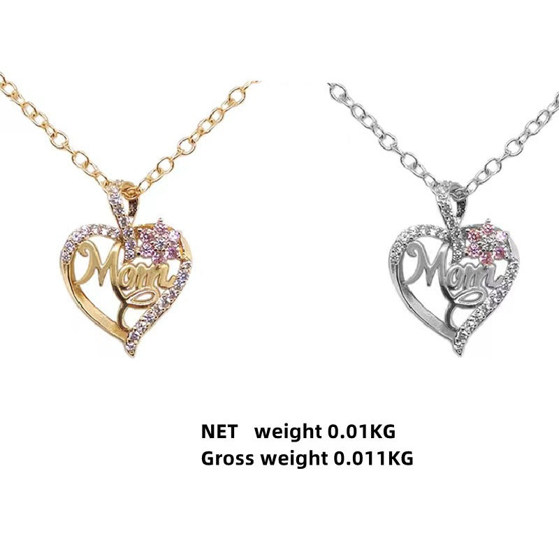 Wholesale Heart Flower MOM Diamond Zircon Necklace