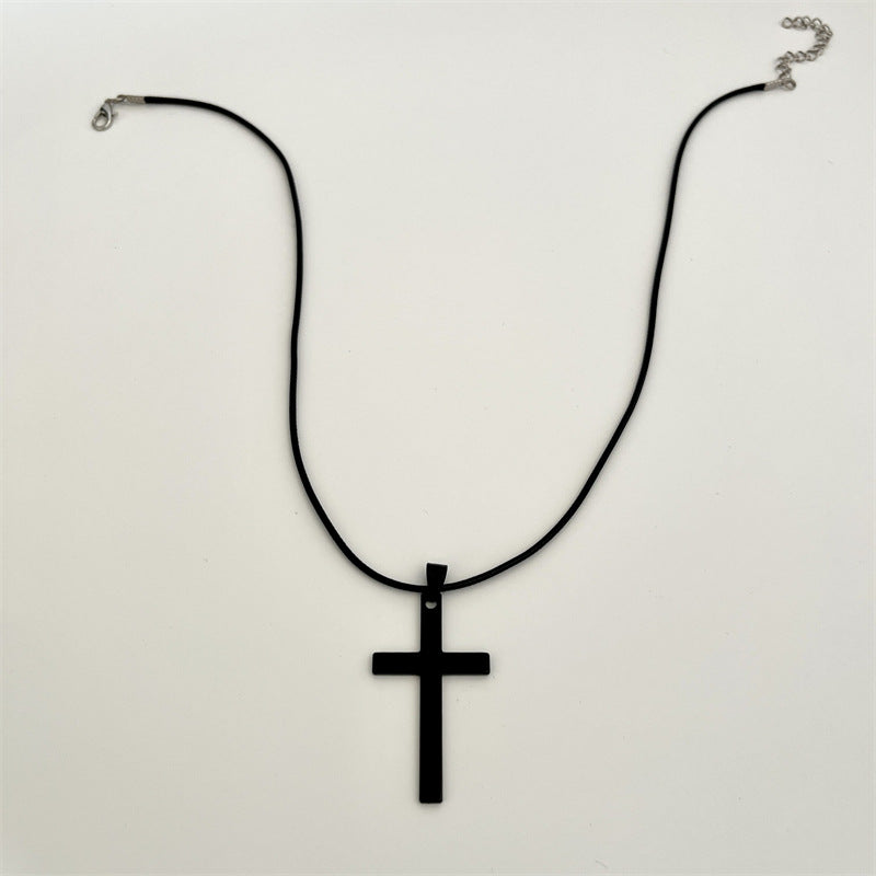 Wholesale Cross Black Rope Necklace Retro Alloy Pendant Jewelry