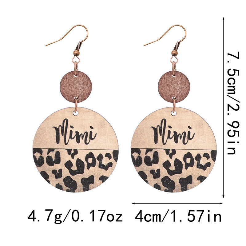 Wholesale Leopard Print Wood Chip Mom Round Earrings