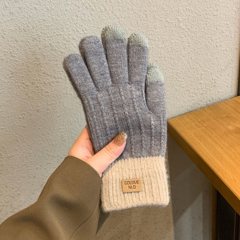 Wholesale Autumn and Winter Warm Anti-slip Plus Velvet Imitation Alpaca Knitted Touch Screen Gloves