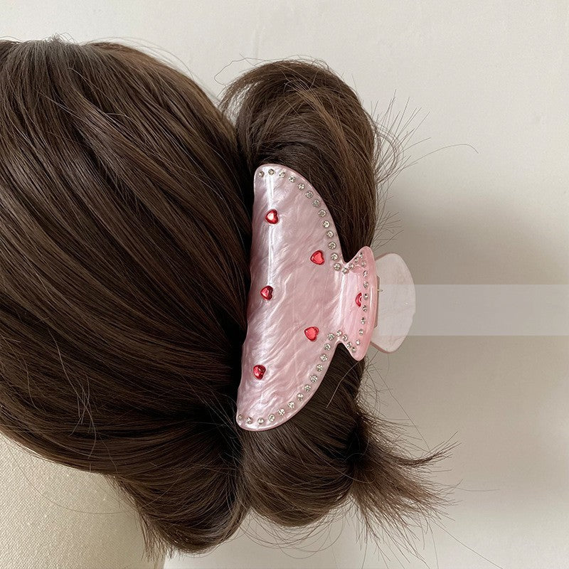 Wholesale hair accessories Diamond-embedded love pink gripper sweet back shark clip Valentine's Day style