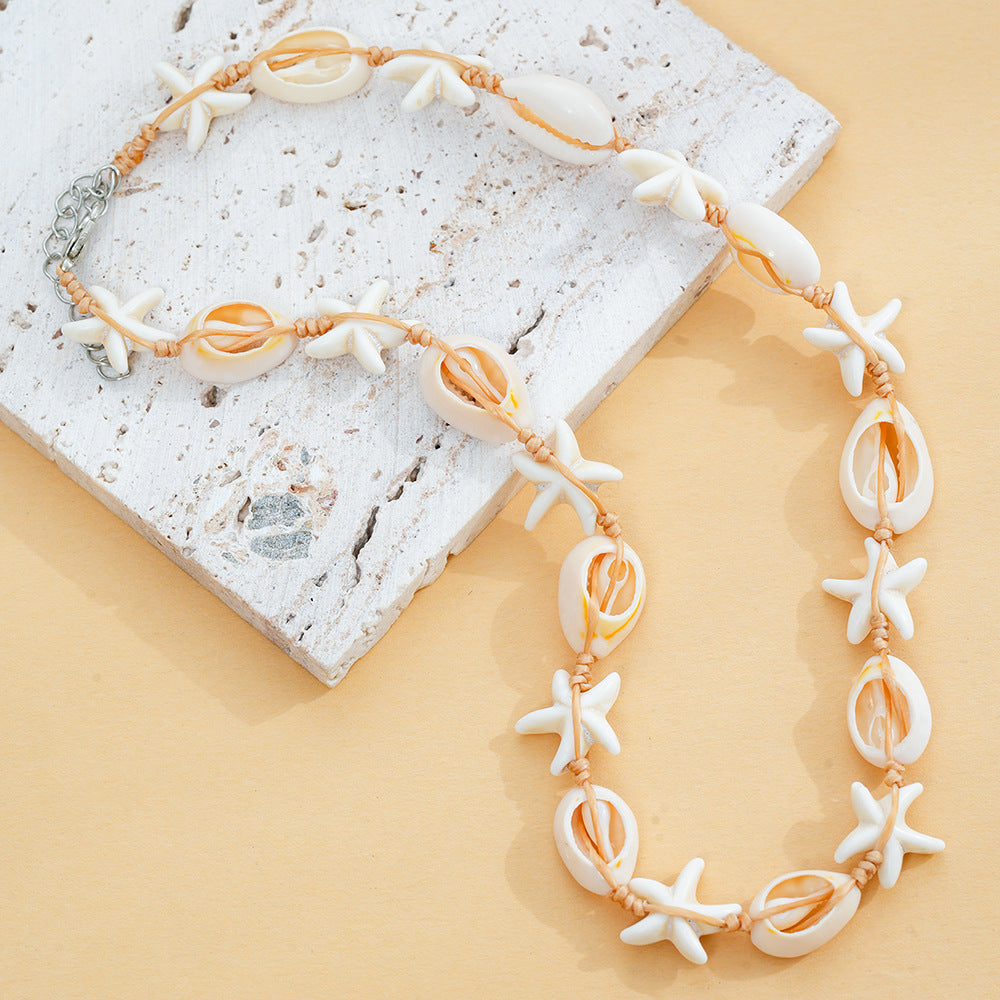 Wholesale Braided simple personality fashion beach style starfish shell necklace