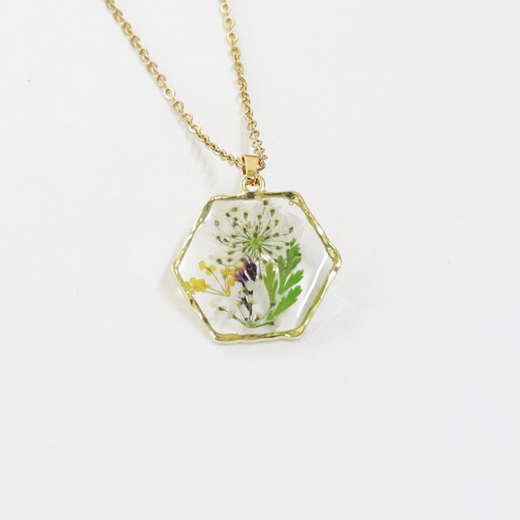 Wholesale 6pcs Polygonal Real Flower Preserved Flower Dried Flower Necklace