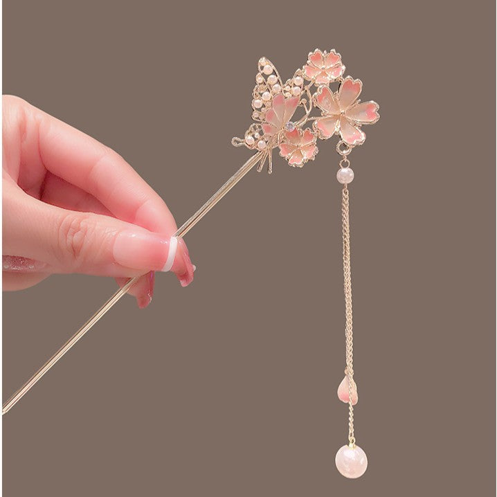 Wholesale Cherry Blossom Hairpin Tassel Cheongsam Plate Alloy Hairpin