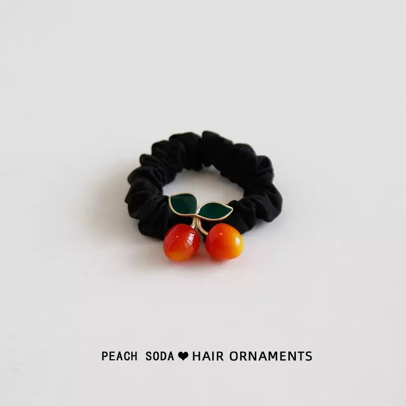 Wholesale  Simple Vintage Cherry Hair Ring High Elastic Hair Rope Ball Head Rubber Tendon All-match Hair Rope Elegant Headwear