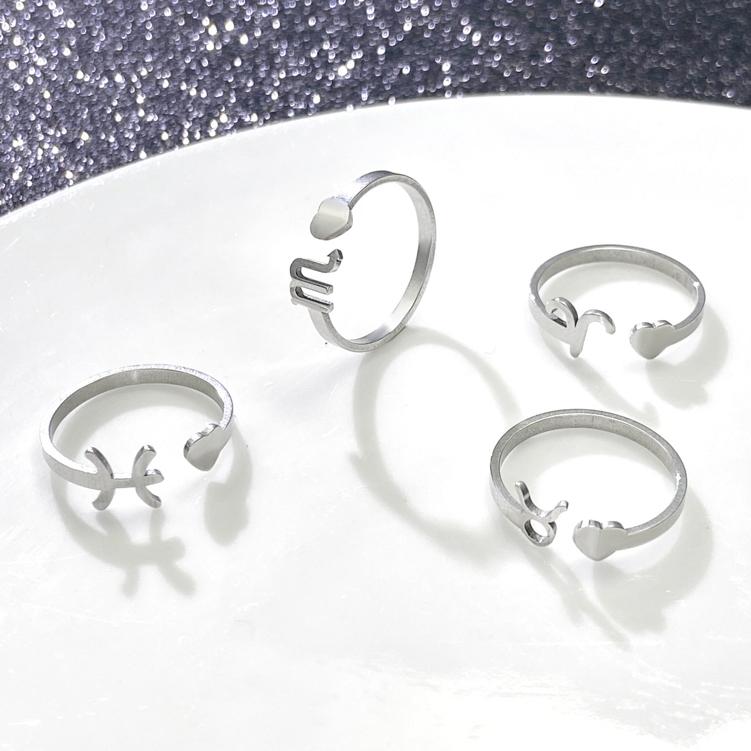 Wholesale Stainless Steel Twelve Constellations Three-dimensional Love Opening Adjustable Ring