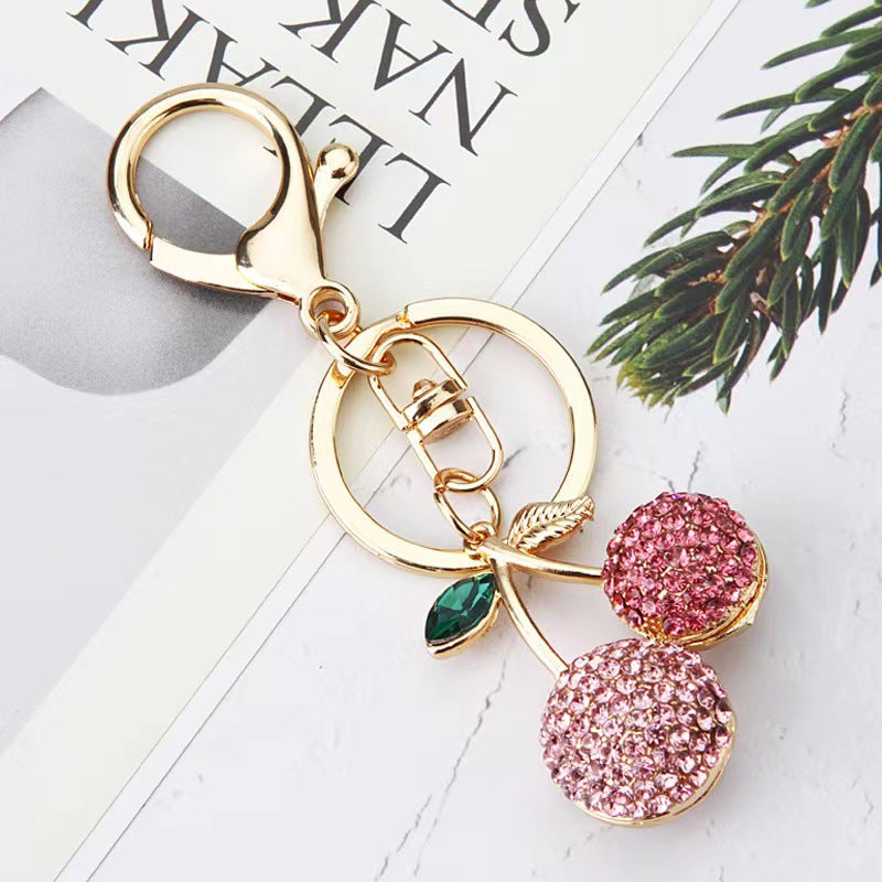 Wholesale Creative alloy rhinestone fruit Cherry keychain female cute fashion exquisite bag key chain car pendant