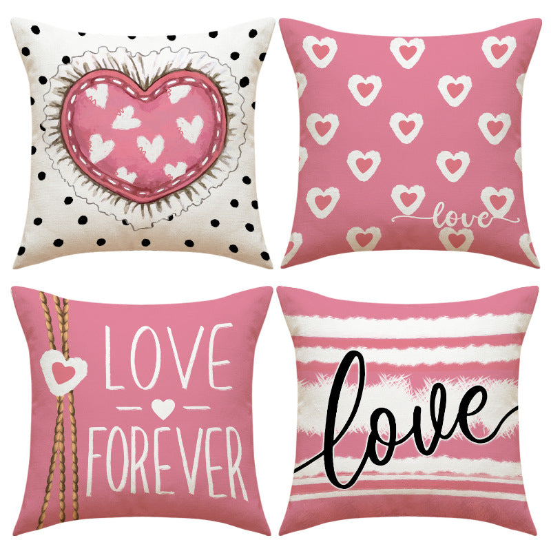 Wholesale Valentine' s Day Set Pillowcase Red  Heart  Lmitation Linen Pillowcase