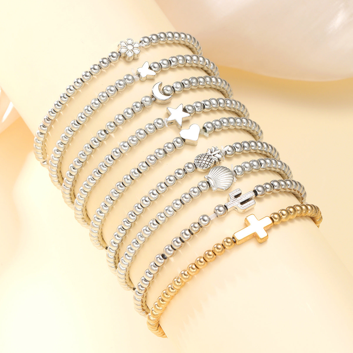 Wholesale Fashionable and Exquisite CCB Cross Shell Beaded Bracelet 9-piece Set