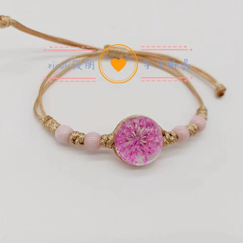Wholesale Woven Colored Ceramic Beads Natural Real Flower Bracelet