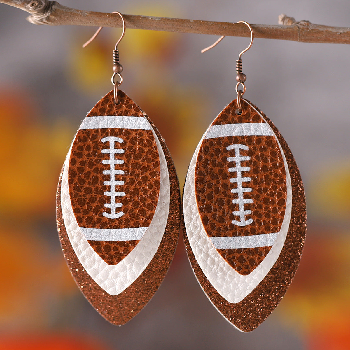 Wholesale Rugby Sequins Three-layer Leather Water Drop Pendant Earrings Sports Ear Jewelry