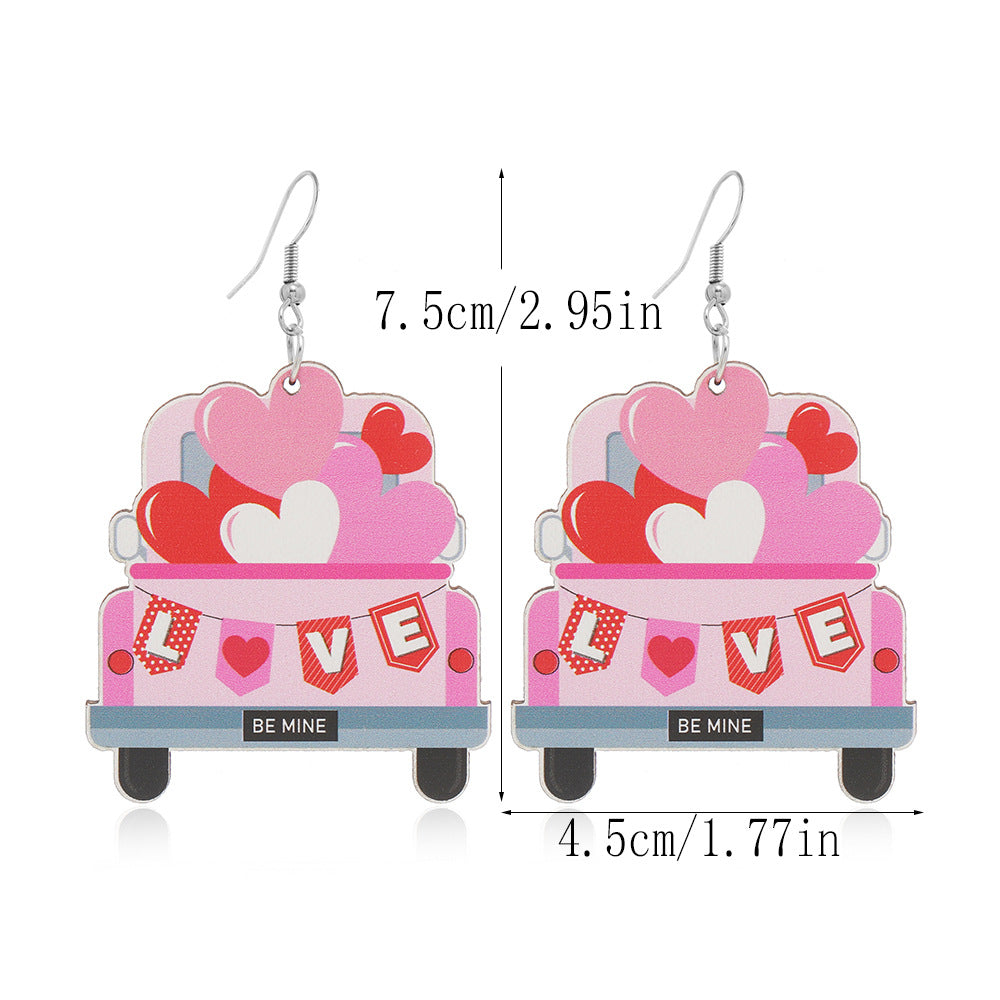Wholesale Valentine's Day Love Truck Love Letter Printed Wooden Earrings