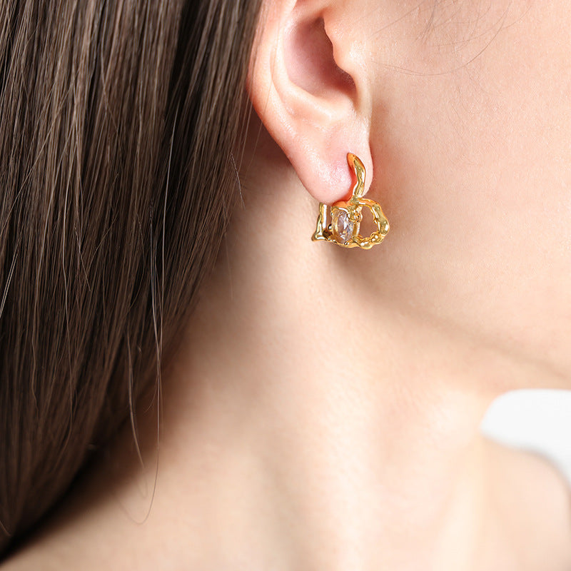 Wholesale Creative Ear Glass Heart Shaped Gold Plated Earrings