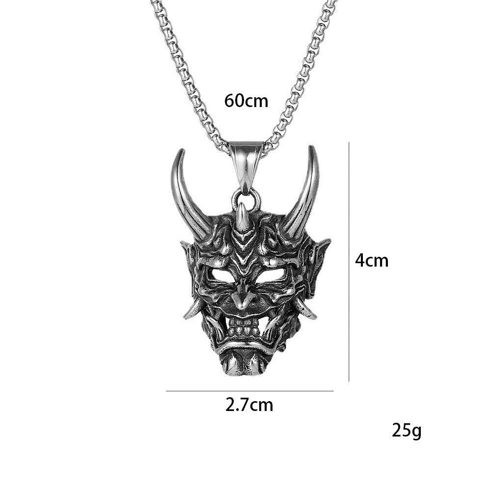 Wholesale Dark retro Prajna mask long horn big ghost king stainless steel sweater chain