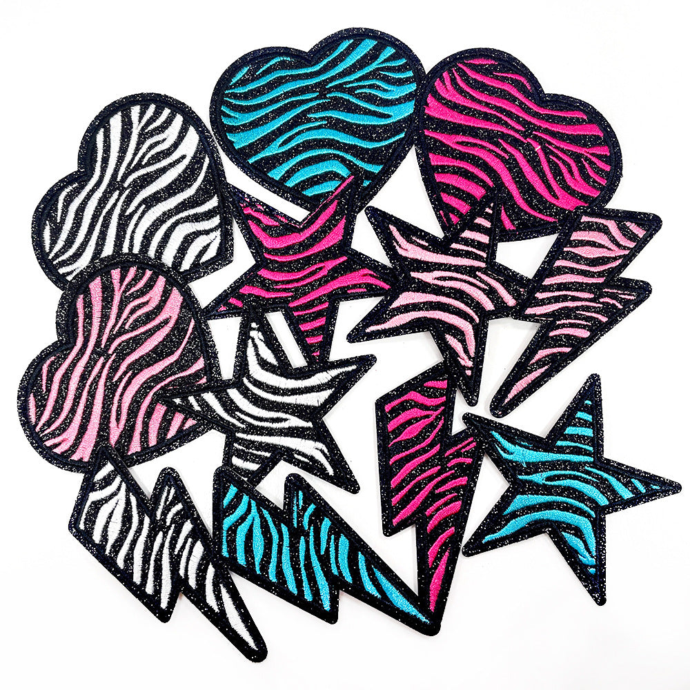 Wholesale Zebra Pattern Heart Lightning Star Series Embroider DIY Patches