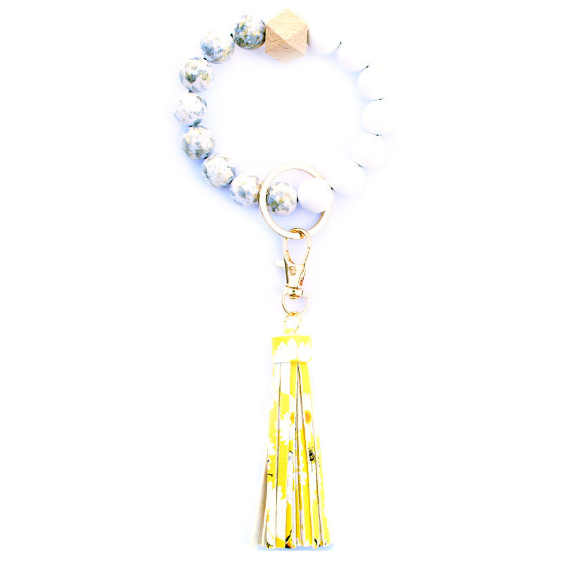 Wholesale Acrylic Beads Wooden Beads PU Tassel Bracelet Keychain