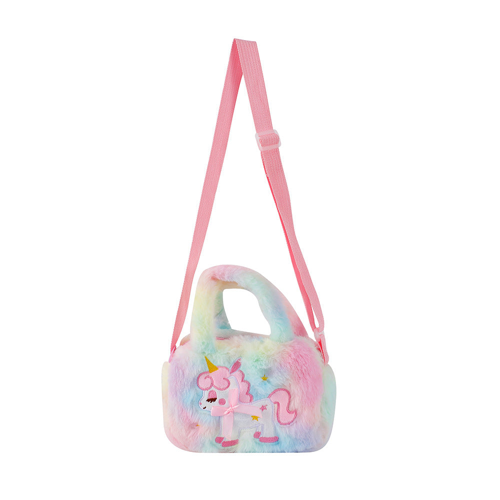 Wholesale Cartoon Unicorn Portable Plush Square Shoulder Bag