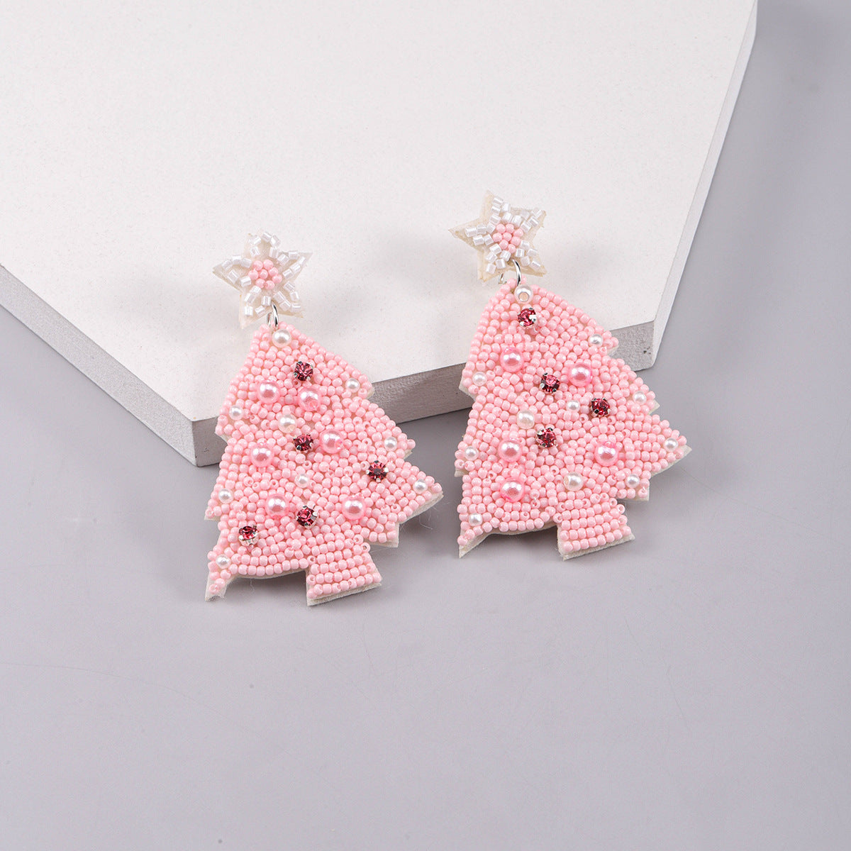 Wholesale Christmas Snowflake Christmas Tree Glass Diamond Handmade Pearl Rice Bead Earrings