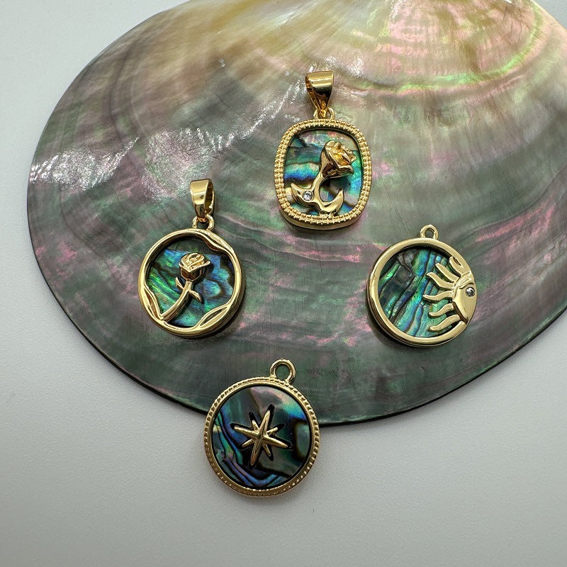 Wholesale 18K Copper Gold Plated Handmade Natural Shell Abalone Rose Eight Pointed Star Sun Pendant