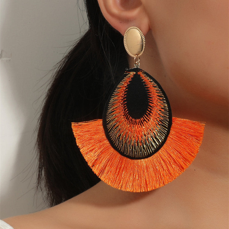 Wholesale Bohemian Peacock Feather Tassel Long Stud Earrings
