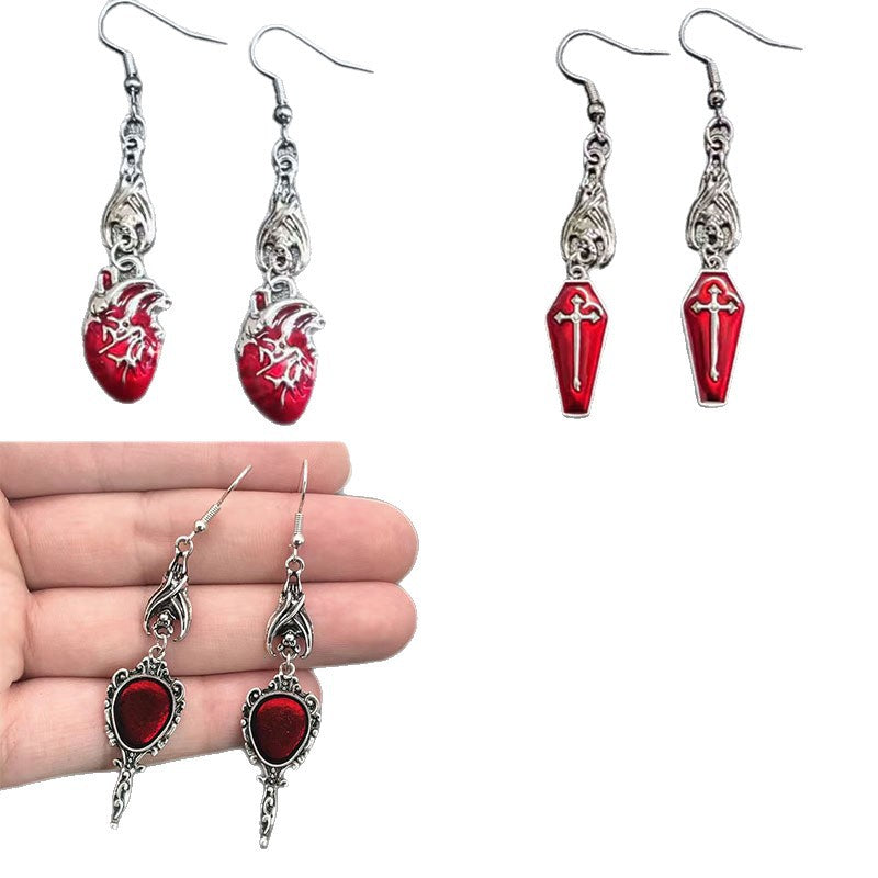 Wholesale  Earrings Dark Gothic Punk Style Coffin Heart Vampire Cross Earrings