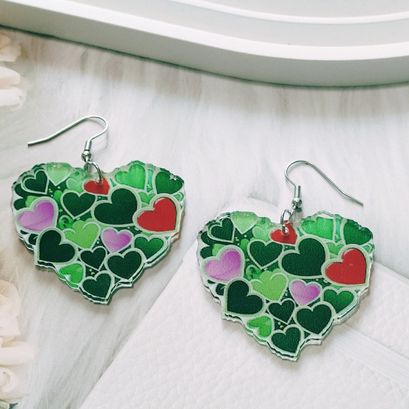Wholesale St. Paric festival colorful double-sided heart-shaped green plant clover acrylic earrings