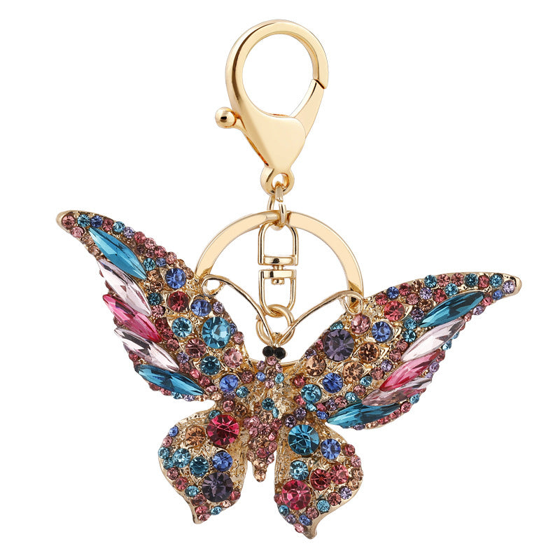 Wholesale Colored crystal rhinestone butterfly animal Metal Keychain